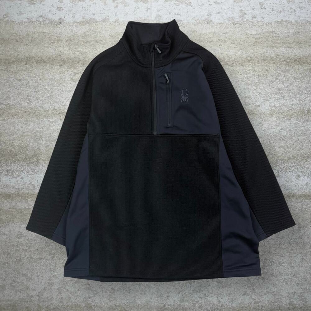 Vintage Y2K Spyder Jacket Mens 2XL Jet Black Polyester Full Zip Subtle Logo